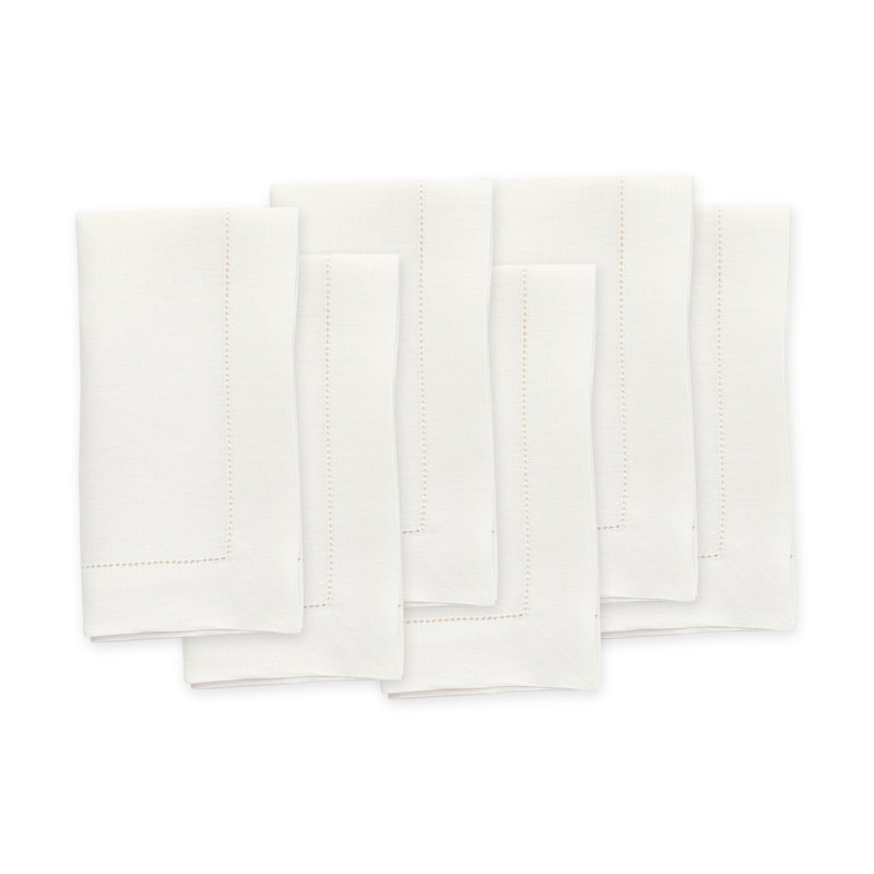 100% Pure Linen Hemstitch Dinner Napkins - Classic Hemstitch, Ivory