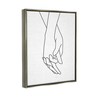 Romantiques mains dans la main, dessin d'un couple d'amoureux par lettré et doublé - reproduction de cadre flottant sur toile