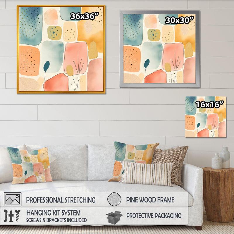 «Orange Fun Pattern of Shapes II», impression sur toile, H 30 po x l 30 po x P 1 po, Cadre flottant noir