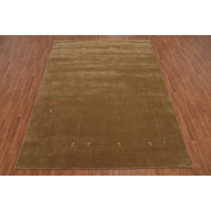 Tapis brun chaud en laine fait à la main de style Gabbeh 8 x 11