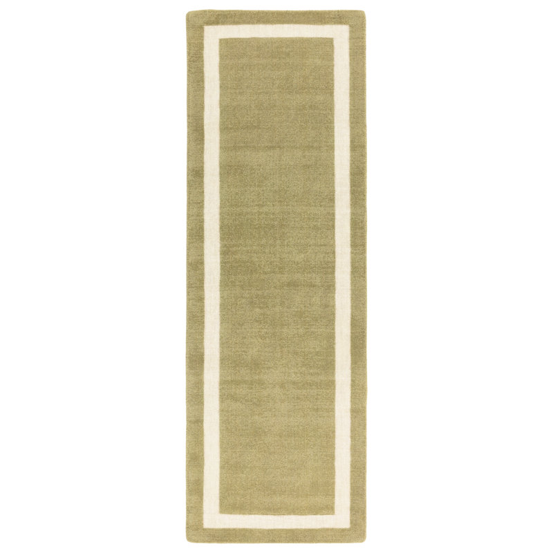 Anyi Bordered Hand Loomed Green Rug, Runner 68 x 240cm