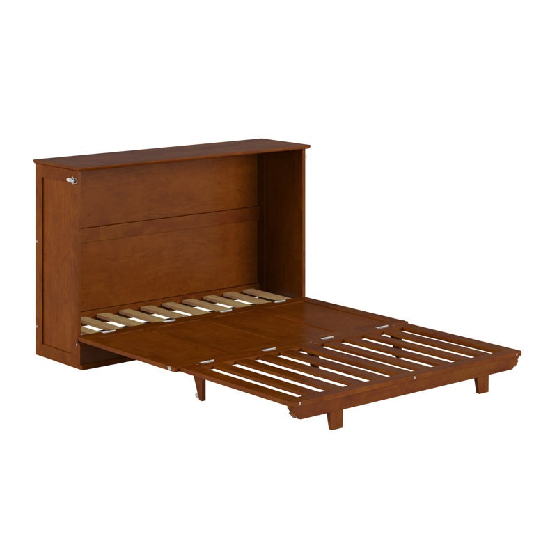 Lit escamotable Winthrop en bois avec matelas de 10 cm, Lit double, Teck