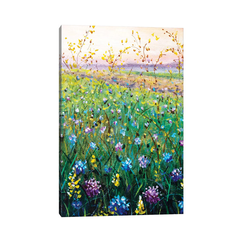 Beautiful Flower Wildflowers Landscape Art by Valery Rybakow - Painting on Canvas, Wrapped Canvas