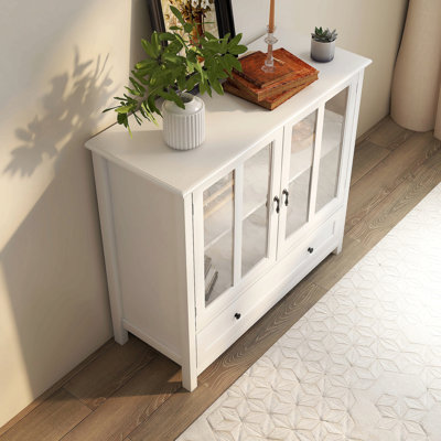 Buffet Storage Cabinet With Double Glass Doors And Unique Bell Handle by George Oliver