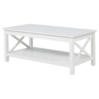 Yuzie Lift-Top Coffee Table w Hidden Storage and Shelf, White Wood 44 Inch