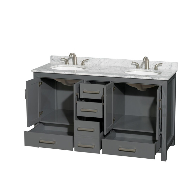 Sheffield 60" Double Bathroom Vanity Set, White Carrara, Dark Gray