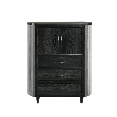 Commode Sevy, 3 tiroirs, bords gris, noir onyx