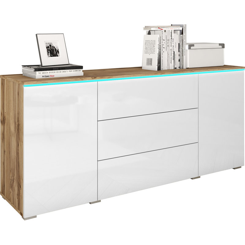 Borislav Laminate Standard Accent Chest, Wotan Oak/White Gloss