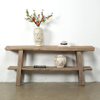 Approx. 76 Inches Wide Vintage Console Table with Shelf Weathered Natural