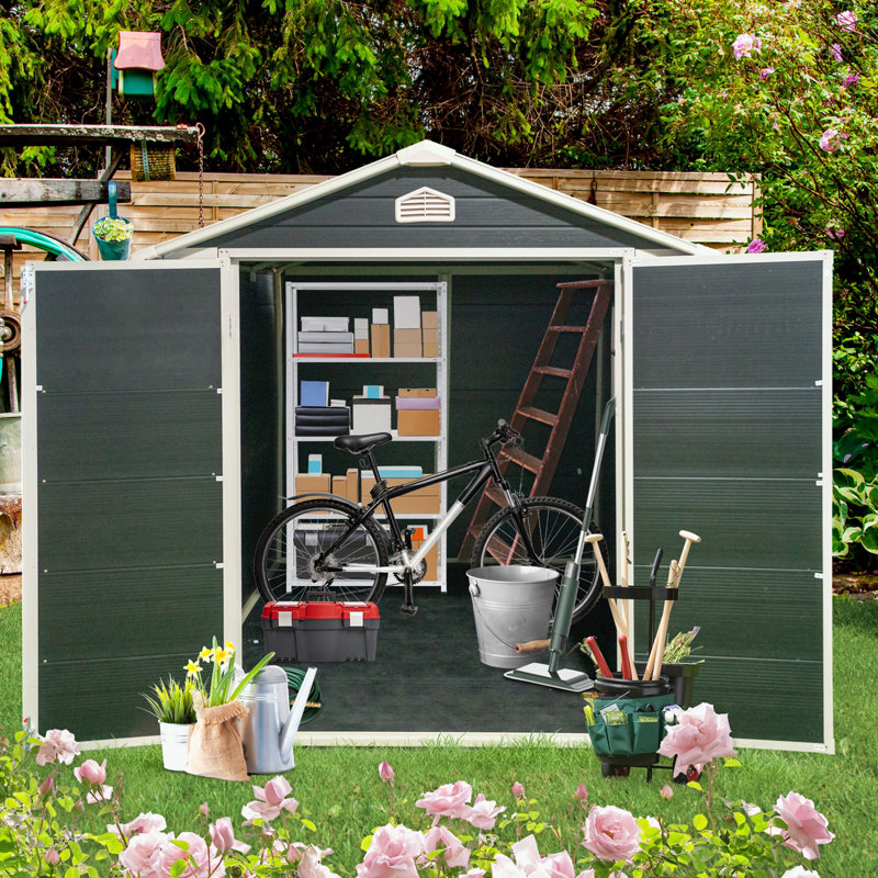 Storage shed with window and air vents