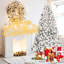Arbre de Noël floqué de 6 pi avec 350 lumières Ul, 35 pin véritable, pointes enneigées, conception à charnières pour une installation rapide, support en métal robuste - Décoration de Noël naturelle, structure 888, assemblage simple, stable