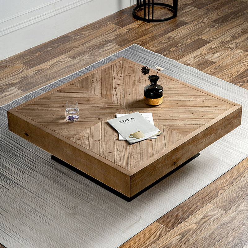 Table basse vintage en bois massif de style américain, H 13,7 po x L 47,2 po x l 47,2 po