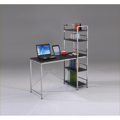 Bureaux avec 4 tablettes, bureau d'écriture industriel moderne, H 54 po x l 47 po x P 20 po, noir et chrome | Bois et métal | Noir et argent