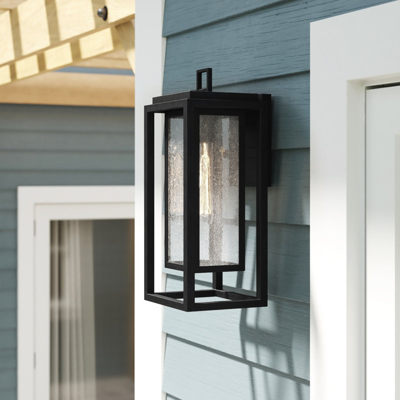 Gammett Outdoor Wall Mount Lantern with Anti-Fade Finish, 16" H x 7" W x 7" D, Black