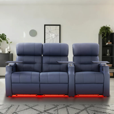 Sofa Power Reclining Electricity Sofa Power Recliner Loveseat Chair Top Grain Leather Movie Chair Gaming Seat With USB Charging Tray Table Cup Holders by Orren Ellis