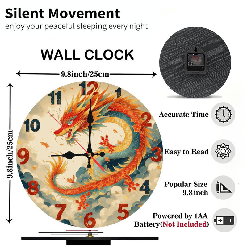 Horloge murale artistique avec motif de dragon coloré