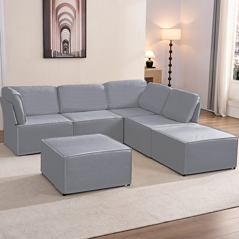 Canapé modulaire modulaire avec repose-pieds, Gris clair