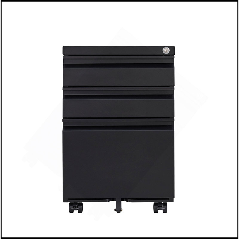 3-Drawer Mobile Filing Cabinet With Lock, Office Storage Filing Cabinet Of Legal/Letter Size, Metal Filing Cabinet To Be Installation Required (Black)