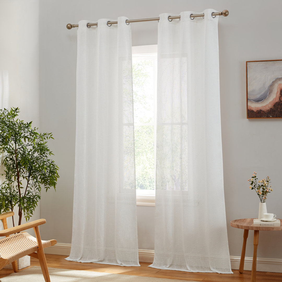 Pothos Faux Linen Semi Sheer Light Filtering Grommet Curtains Panels for Bedroom & Living Room, Pair (Set of 2) Ebern Designs Curtain