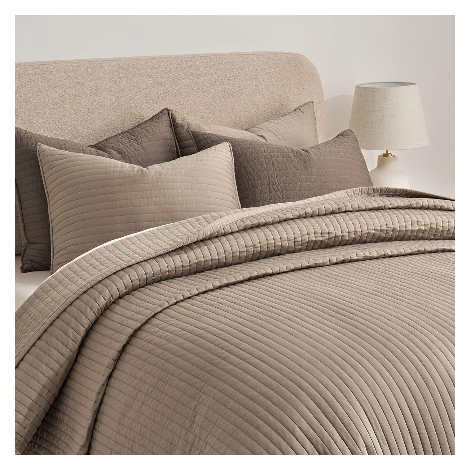Oversized Cotton Sateen Channel Stitch Quilt Set - 3 Pieces King/Queen Bedding Comforter Set with Pillow Shams, All Season Lightweight Bedspread