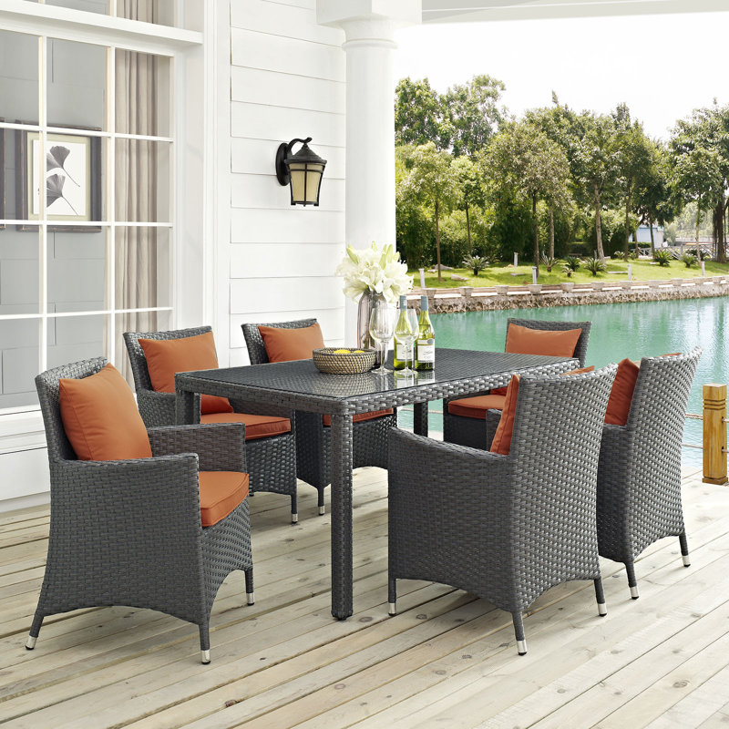 Ensemble repas d'extérieur Sunbrella 7 pièces Stopover, Toile Sunbrella® toscan, 29,5" H x 59" lx 39,5" D