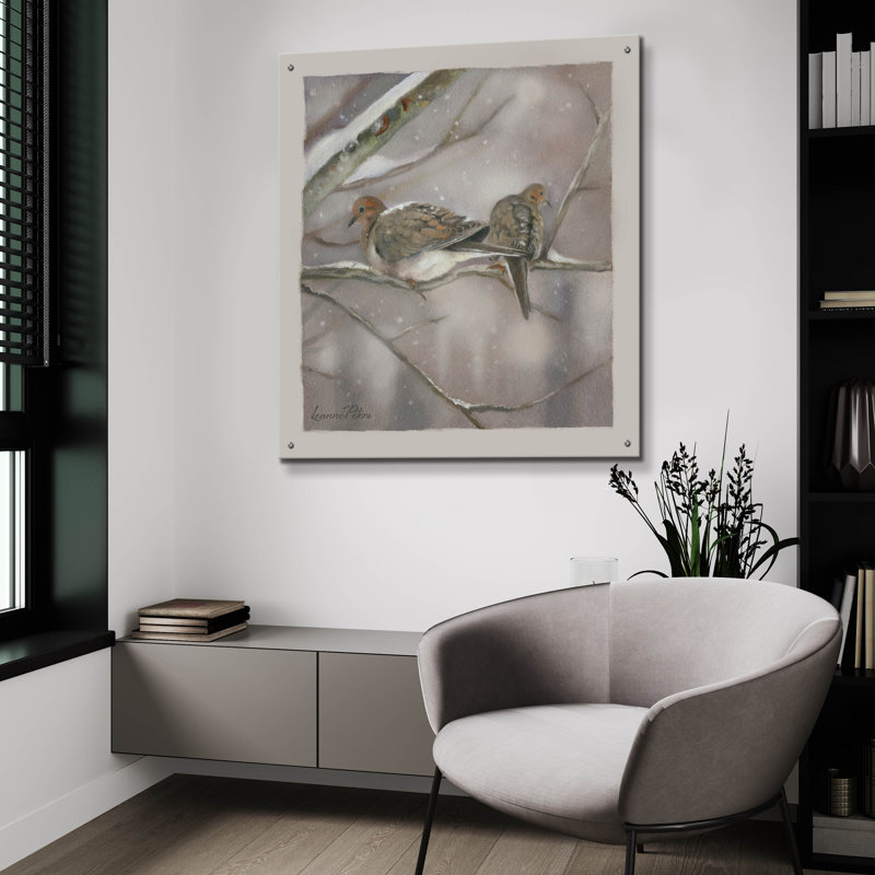 «Winter Doves» par Art and a Little Magic, art mural en verre acrylique, H 36 po x l 36 po x P 0,2 po