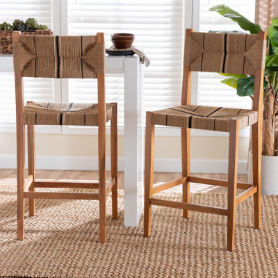 Brieana bali & pari Prita Bohemian Paper Loom and Mahogany Wood 2-Piece Stool Set