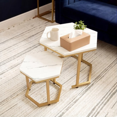 Ensemble de 2 tables gigognes à forme hexagonale