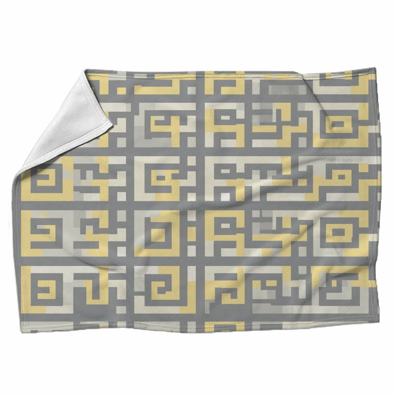 Machine Printed Throw Blanket, Twin, Geometric, Gray/Yellow