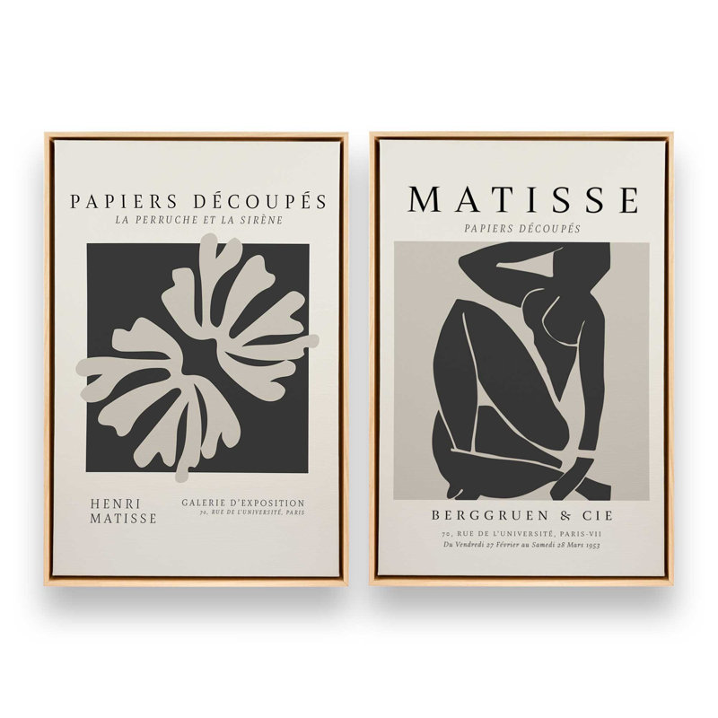 Ensemble de 2 Matisse La Perruche et Nus Noir, Cadre américain en érable flottant, H 31 po x l 42 po