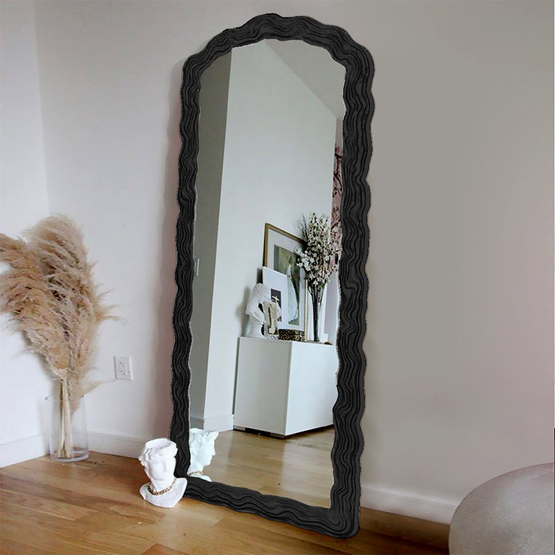 French-Style Cream-Effect High-Definition Full-Body Mirror, Black, 70.87" x 23.62"