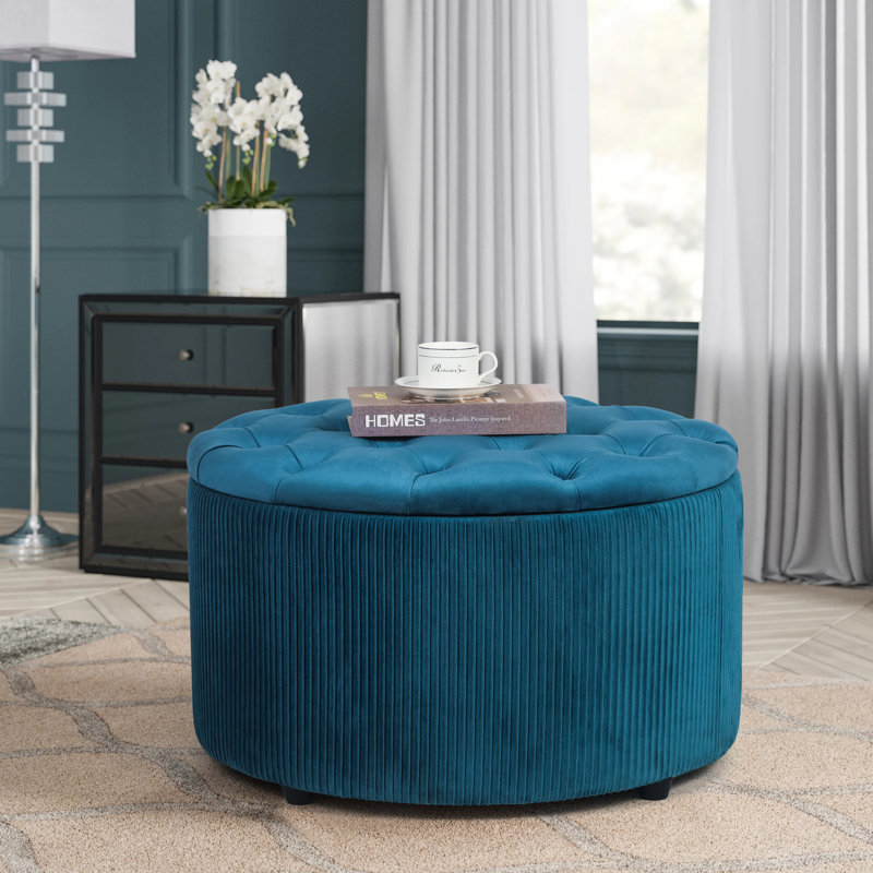 Repose-pieds avec rangement Murrel, Velours bleu