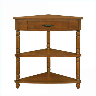 Table basse d'angle brune à 3 niveaux avec pieds en bois massif pour petits espaces, plateau imperméable brun