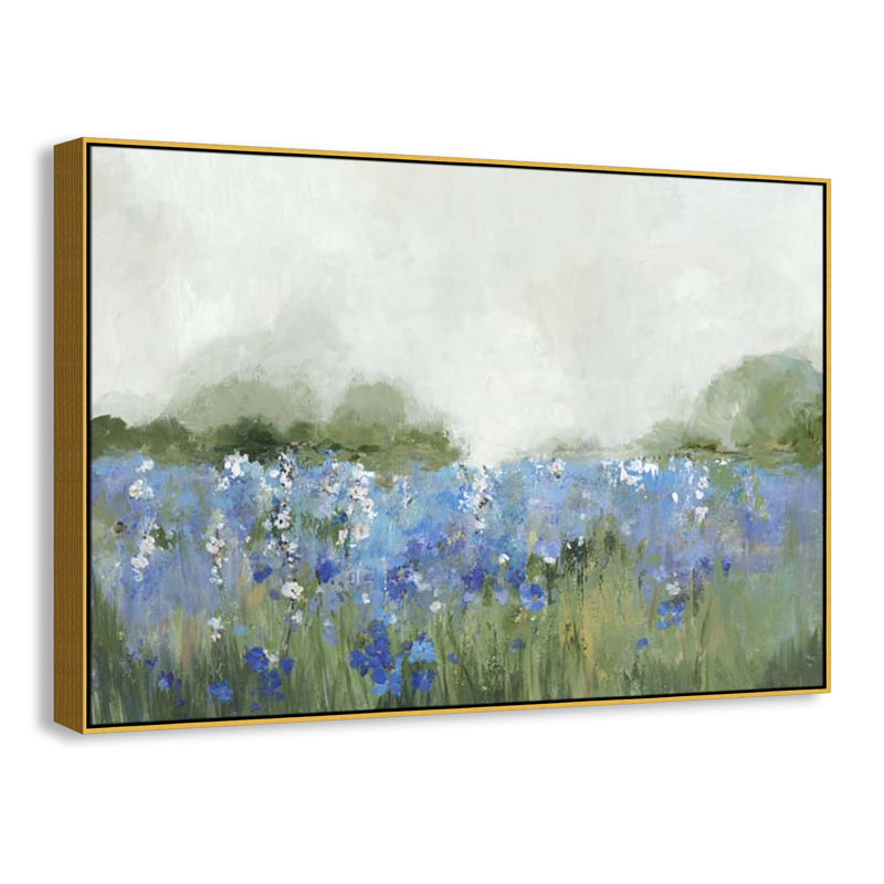 Meadows Bluebels Field " Meadows Bluebells Field " by Allison Pearce, 41.5" H x 61.5" W x 2" D, Gold Framed