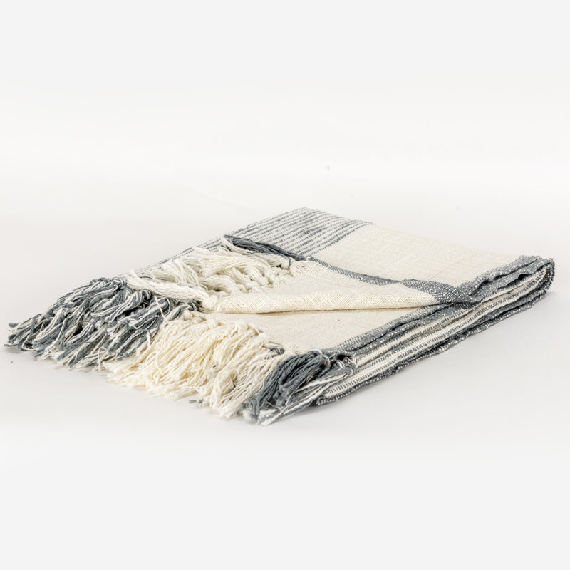 Jeté 100% coton Hopkins, Ivoire/Gris