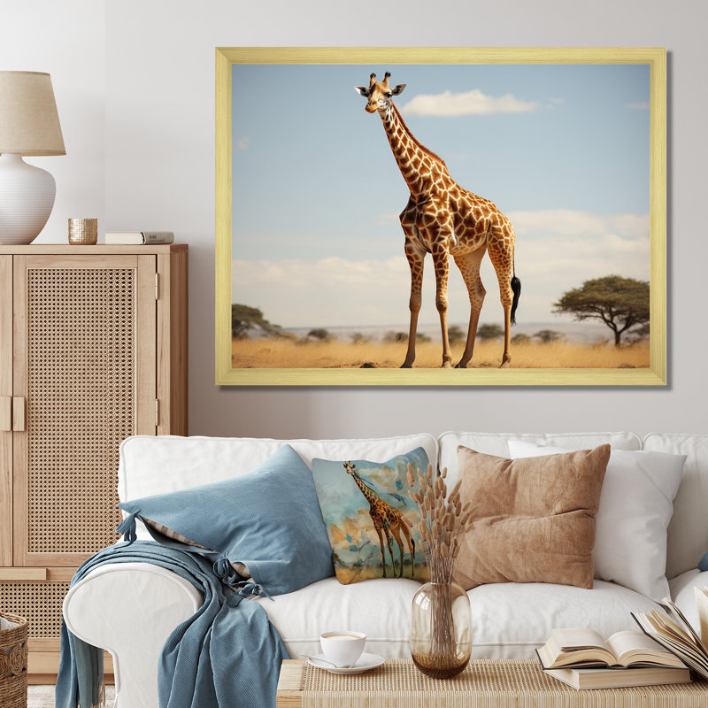 " Giraffe Gentle Horizon ", H 30 po x l 40 po x P 1,5 po, Cadre doré à une seule photo