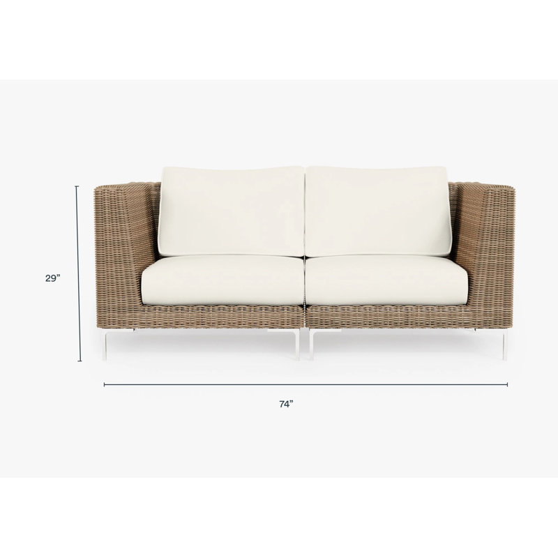 Brown Wicker Outdoor Loveseat, Palisades Cream