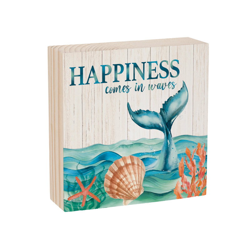 Décoration de table bleue bord de mer en bois Happiness Waves, 6 po