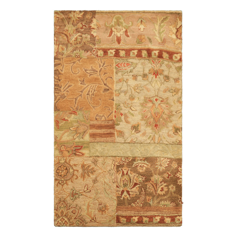 3x5 Hand Tufted Wool Beige, Rust Transitional Loop n Cut Pile Rug
