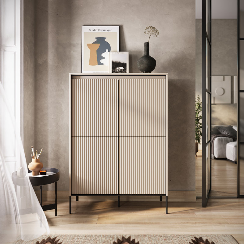 Alsha 98 cm W Highboard, Sand Beige/Black