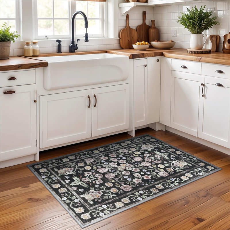 Large Oriental Floral Living Room Rug Washable Bedroom Rug Non-Slip Colorful Vintage Accent Floor Carpet For Home Decor