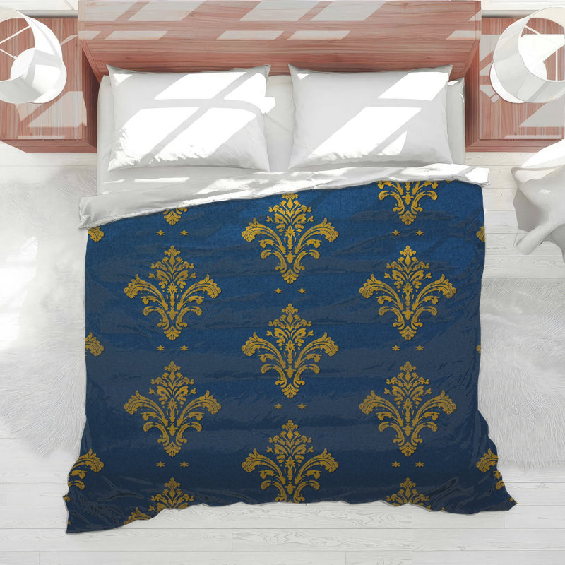 Gold Damask Pattern Comforter, Twin Extra Long