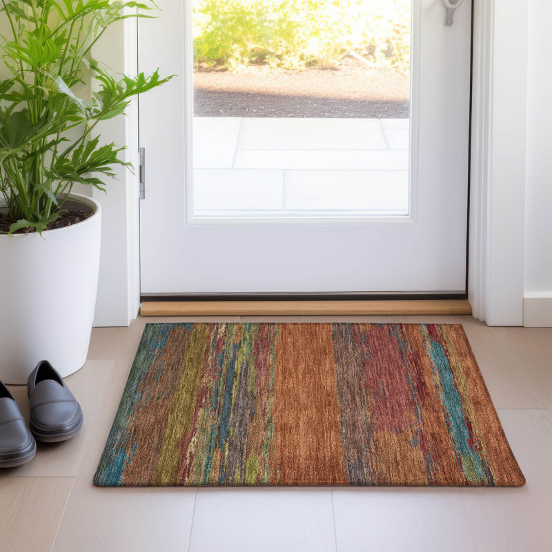 Terracotta Synthetic Washable Rectangular Rug 30" x 20"