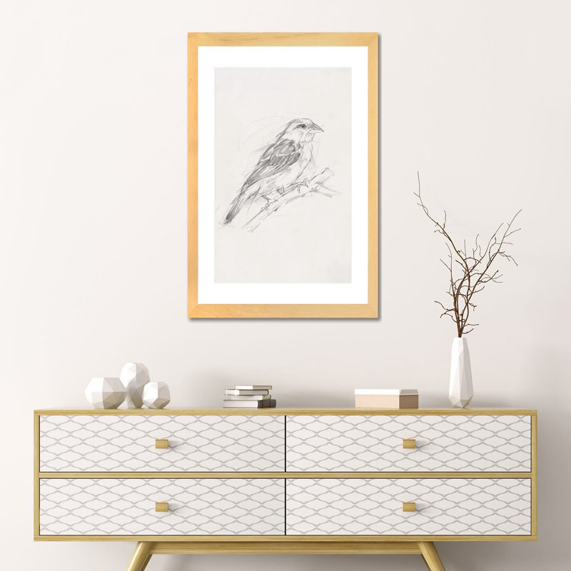Reproduction d’art, "Avian Study II" par Ethan Harper, Blanc, H 24 po x l 16 po x P 1 po, Toile avec cadre en bois beige