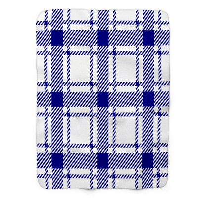 Plaid Navy White - 1 Piece Premium Sherpa Blanket
