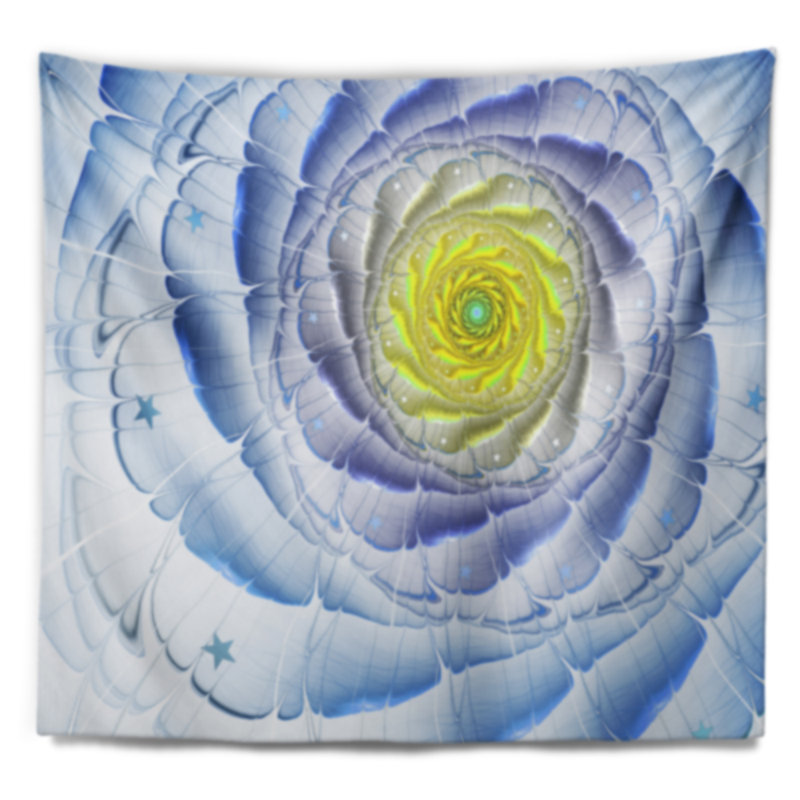 Tapisserie d'art numérique Fractal Flower Blue Yellow, H 50 po x l 60 po