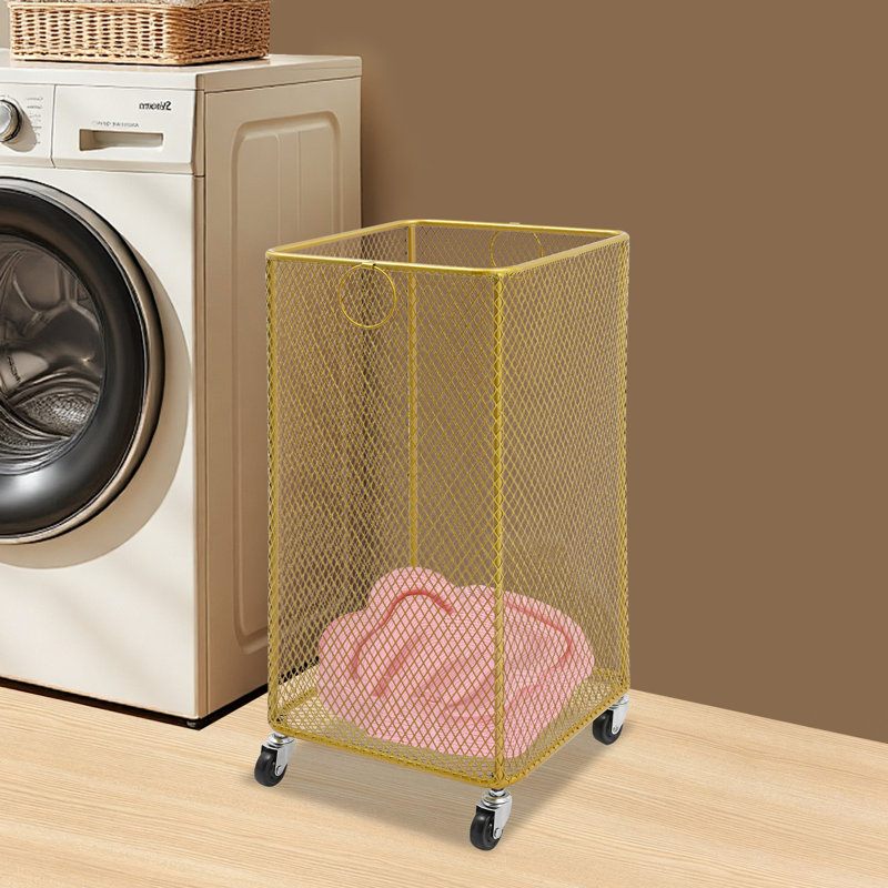 Metal mesh laundry storage cart, laundry basket with wheels, Doré