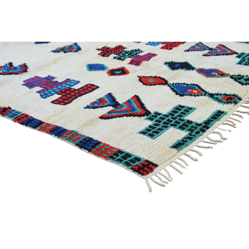 Tapis blanc cassé / vert / bleu One-of-a-Kind 4 pi 7 po x 7 pi 5 po années 1980