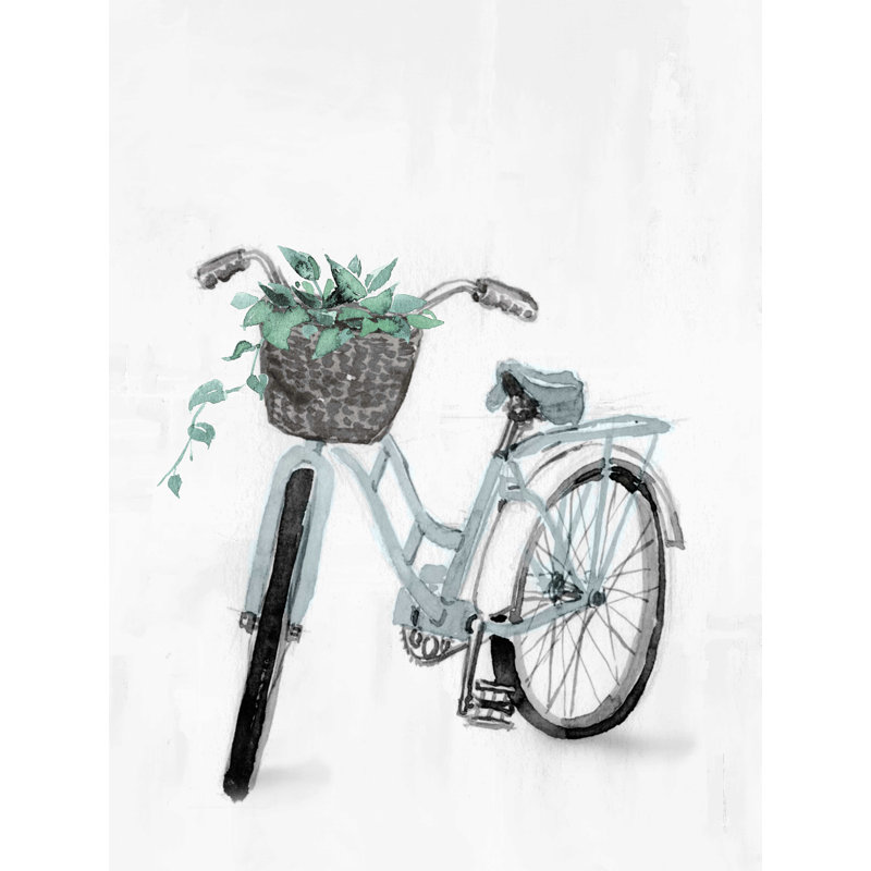 Vélo avec panier de plantes - impression sur toile tendue, H 32 po x l 24 po