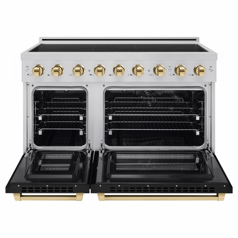 ZLINE Autograph 48 in. 7 Element Paramount Induction Range with Black Matte Doors & Gold Accents